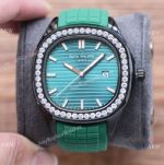 Copy Patek Philippe Aquanaut Gem-set Bezel Watch with Green Rubber Strap_th.jpg